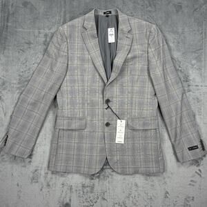 Express Mens Blazer 40R Extra Slim Gray Plaid 4 Way Stretch Wool Sport Coat NWT